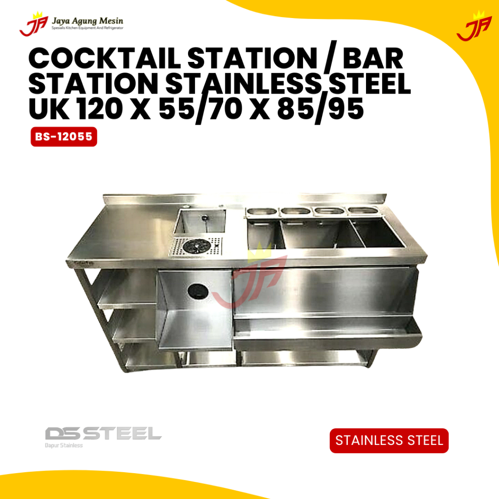 DS STEEL Cocktail Station / Bar Station Stainless steel Uk 120 x 55/70 x 85/95