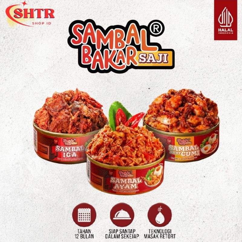 

Sambal Bakar Saji Paket 3 Pcs - Sambal Bakar Iga / Baby Cumi / Ayam 140g / 100% Halal