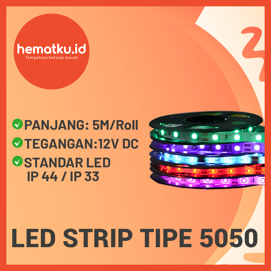 HEMATKU Lampu LED Strip 5050 5 Meter Warna Pink Biru Hijau Merah Putih
