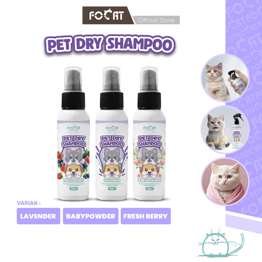 FOCAT Shampo Hewan Tanpa Bilas Non Alkohol N15 Pet Dry Shampoo/Shampo Kucing Anjing 250ml 150ml