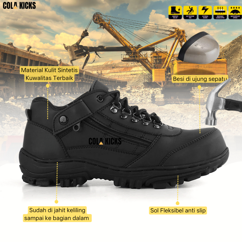 DISKON SEPATU SAFETY PRIA BOOTS UJUNG BESI - SEPATU BOOTS PRIA WANITA SAFETY BOOTS - SEPATU KERJA