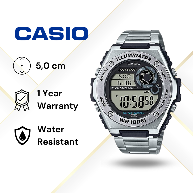 JAM TANGAN PRIA CASIO MWD-100HD-1A ORIGINAL - MWD100HD SILVER JAM TANGAN CASIO ORIGINAL