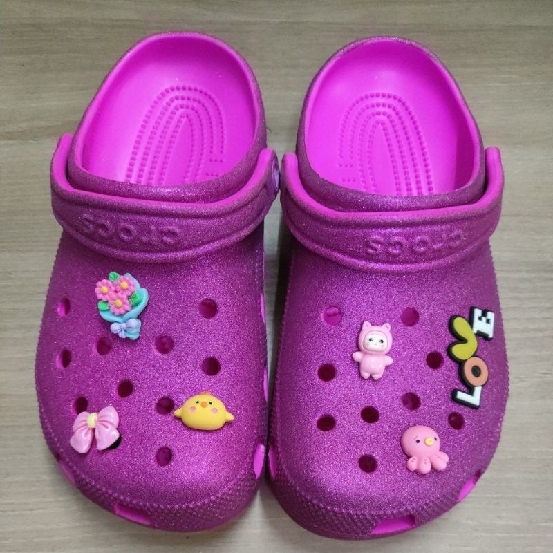 SANDAL CROCS GLITTER M7 W9 PINK CRUSH CLASSIC CLOG FUCIA FUSIA PINK FANTA NO CUTTING MADE IN INDONES