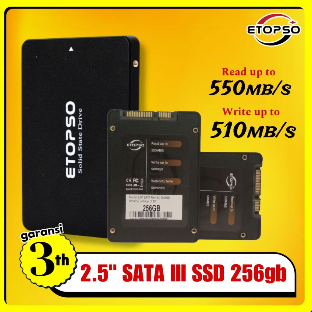 ETOPSO SSD SATA III 2.5" 256GB RUSAK GANTI BARU