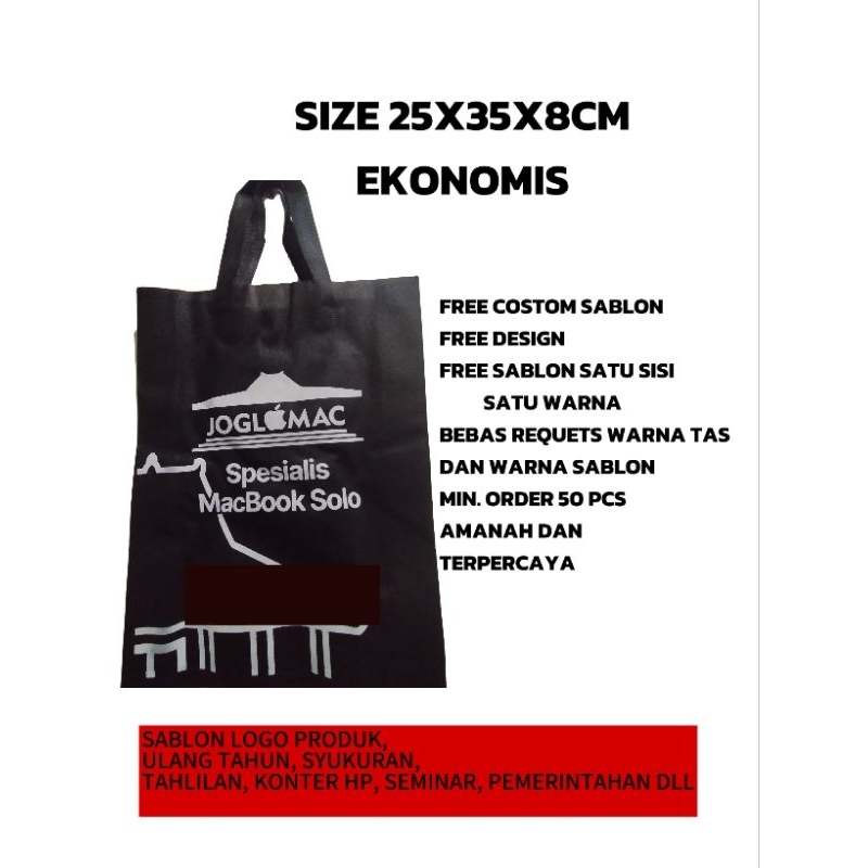 

Goodiebag custom sablon ukuran 25x35x8cm ulang tahun seminar syukuran tahlilan