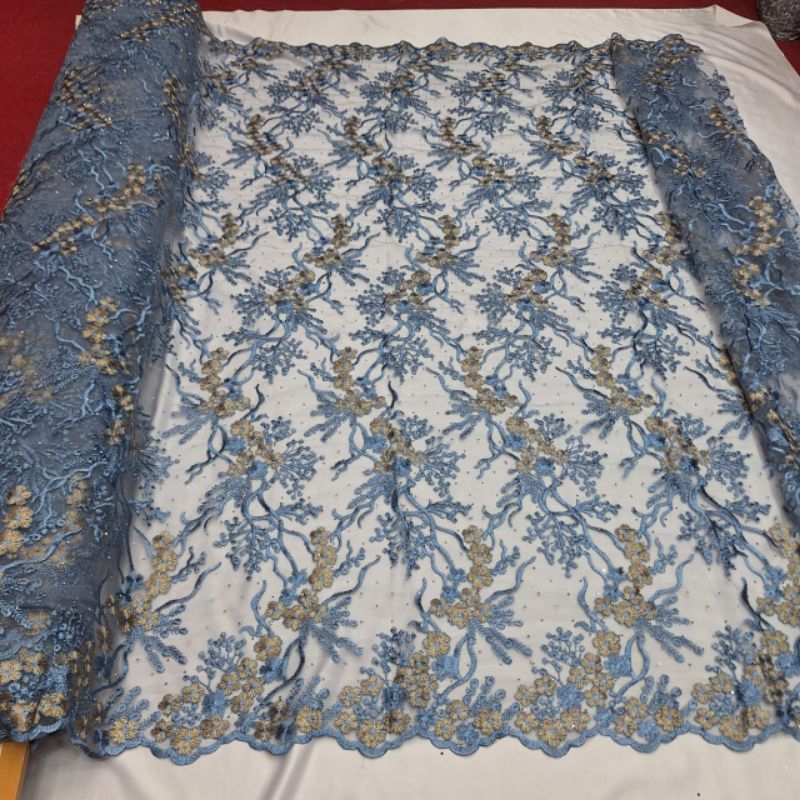 Kain tile bordir payet stone twotone premium/ Kain tile payet two tone korea