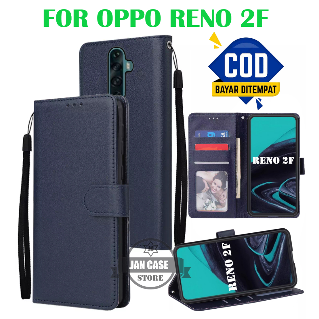 leather case premium OPPO RENO 2F flip cover model bisa buka tutup lipat dan standing