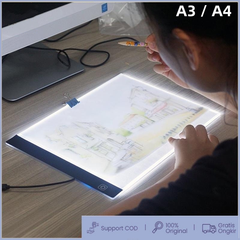 

（COD）A3/A4 LED Drawing Tracing Board Stensil Board Papan Jiplak Gambar LED Anak & Dewasa Copy Board Papan LED Light Pad Ultra Slim