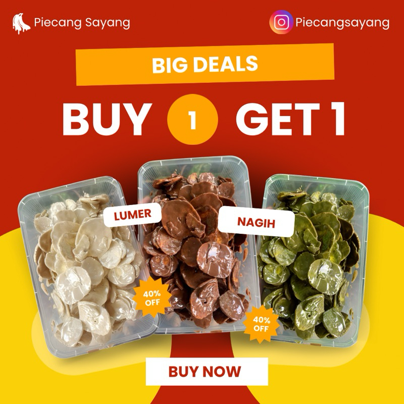 

BUY ONE GET ONE KRIPIK PISANG LUMER (PIECANG SAYANG) ALL VARIAN