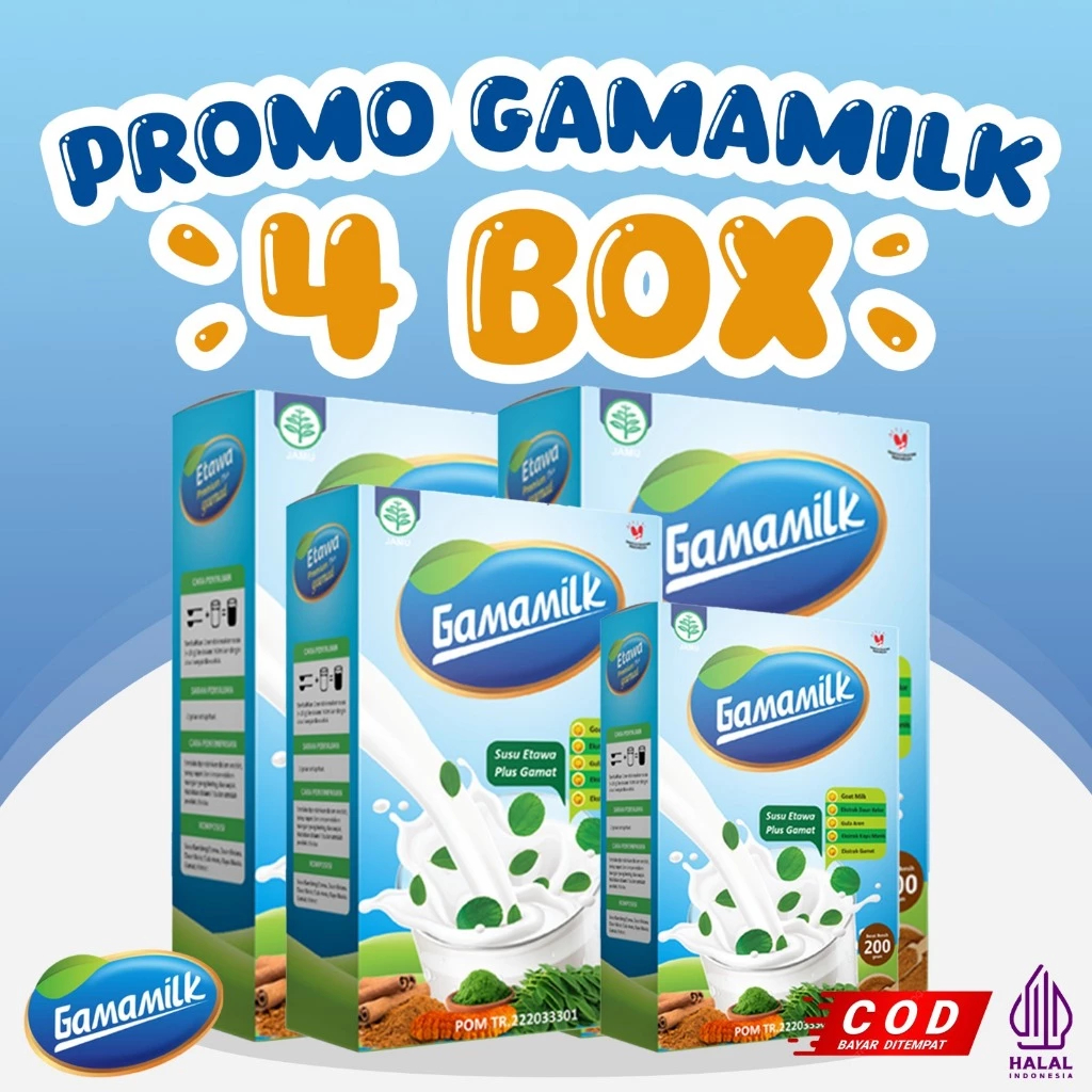 

DISKON!! (4 BOX) GAMAMILK Susu Etawa Ekstrak Gamat dan Ekstrak Daun Kelor HALAL MUI