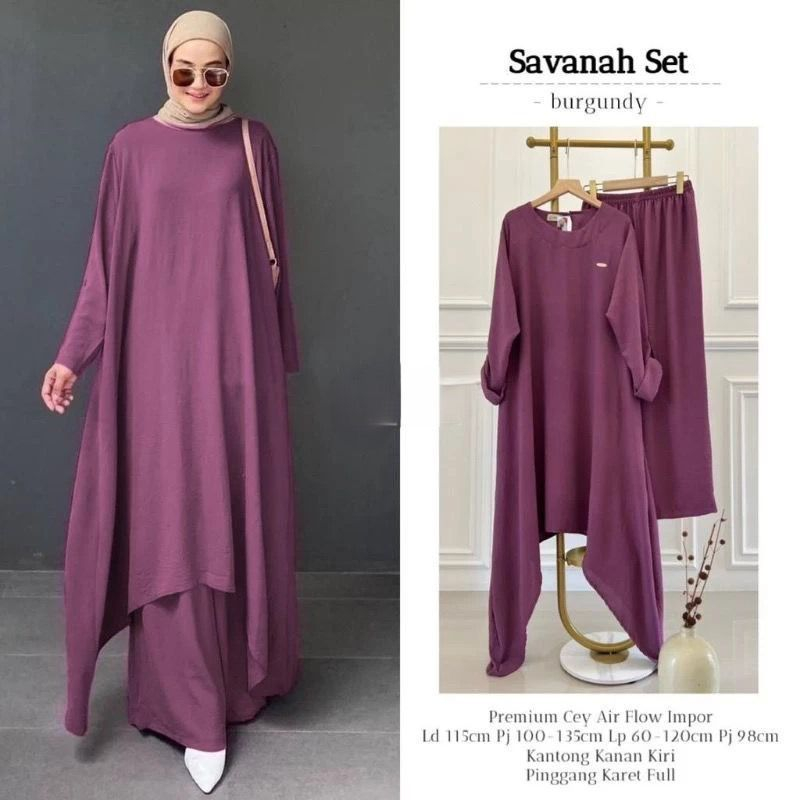 Savana One Set Tunik Abaya Syar'i + Rok Jumbo Ld 115 Bahan Crinkle Airflow Premium Setelan Muslimah