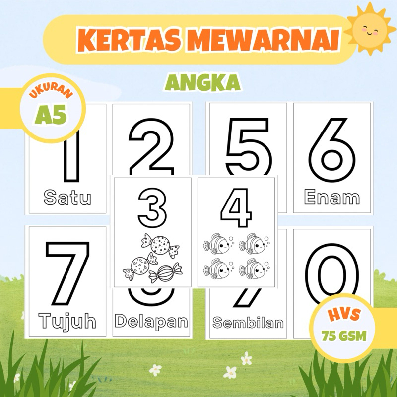 

Kertas Mewarnai Anak Tema Angka | Isi 20 Gambar Berbeda