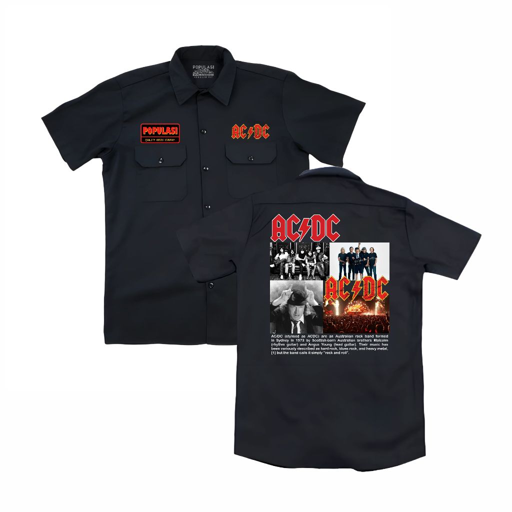 Populasi  Workshirt Acdc poster pdh band musik  Pakaian pria wanita  Kemeja pdh Vintage Casual Stree