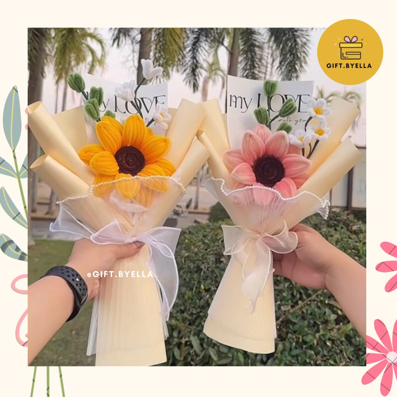 BUKET BUNGA MATAHARI MINI| SINGLE BOUKET| BOUKET KAWAT BULU