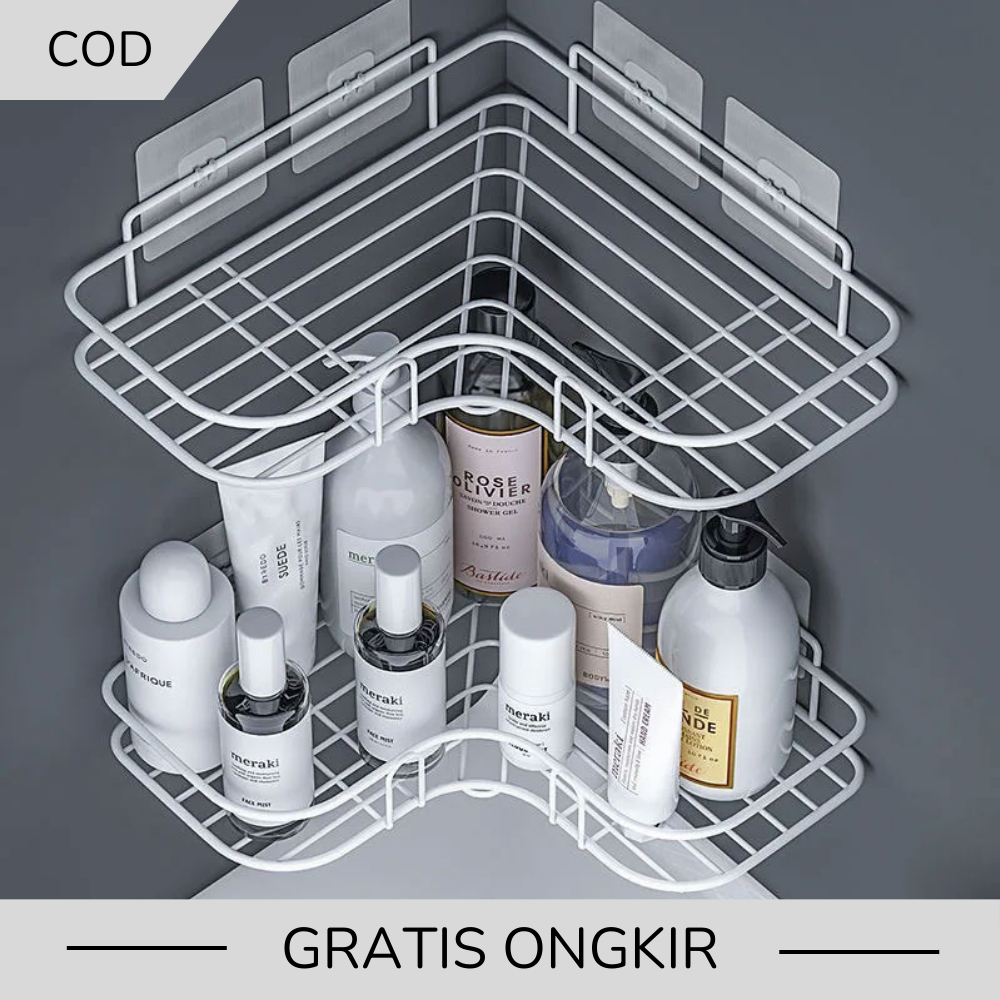 Rak Sudut Gantung Serbaguna TANPA BOR Rak Siku Besi RAK BUMBU Kosmetik RAK Sabun Tempat botol