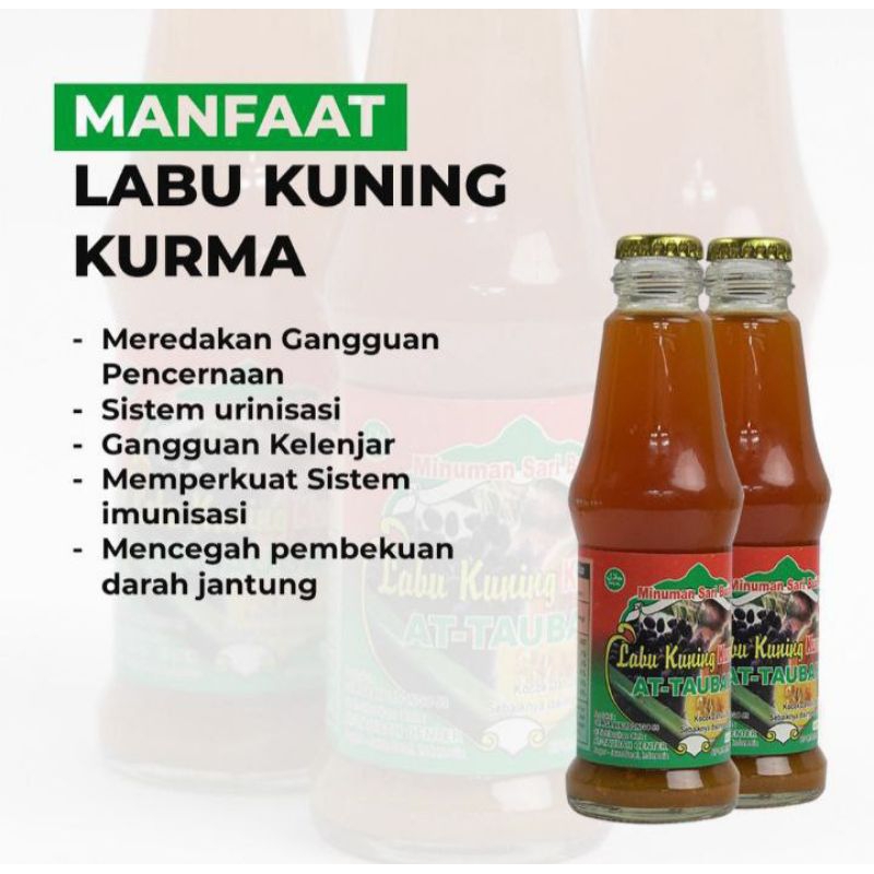 

LABU KUNING KURMA HERBAATTAUBAH 230ML UNTUK MEMBANTU MENGATASI GANGGUAN PENCERNAAN SEPERTI MAAG, KEMBUNG, MUAL, MASUK ANGIN,DIARE, SARIAWAN, USUS