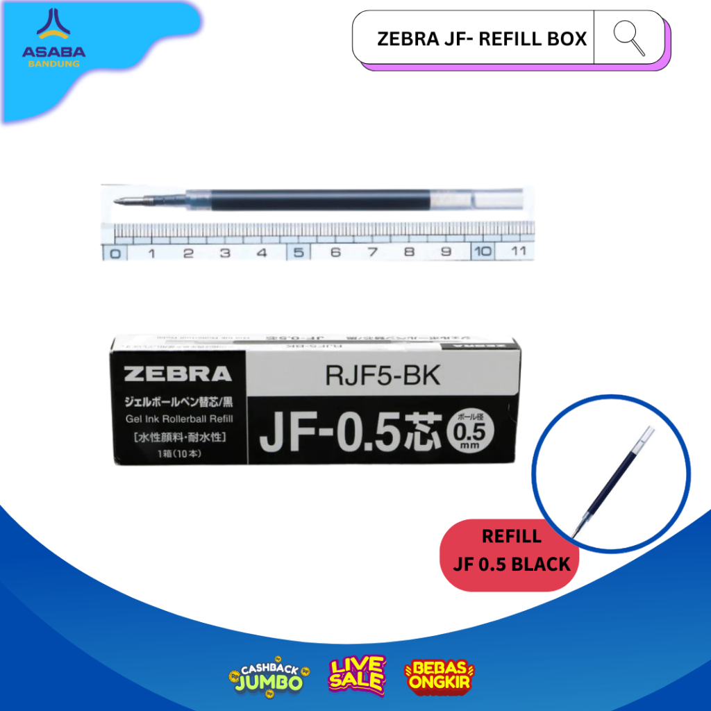 

Asaba Bandung - Zebra Sarasa 0.5 mm Gel Pen Refill RJF warna hitam - Isi Pulpen Sarasa Clip 0.5mm