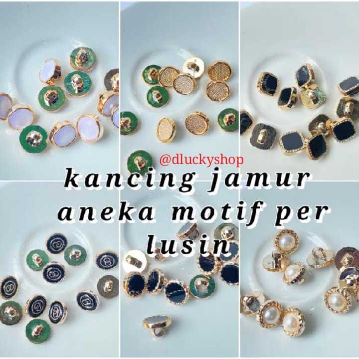 kancing baju jamur mutiara timbul bulat metalik mewah aneka motif uk 1,3cm per lusin