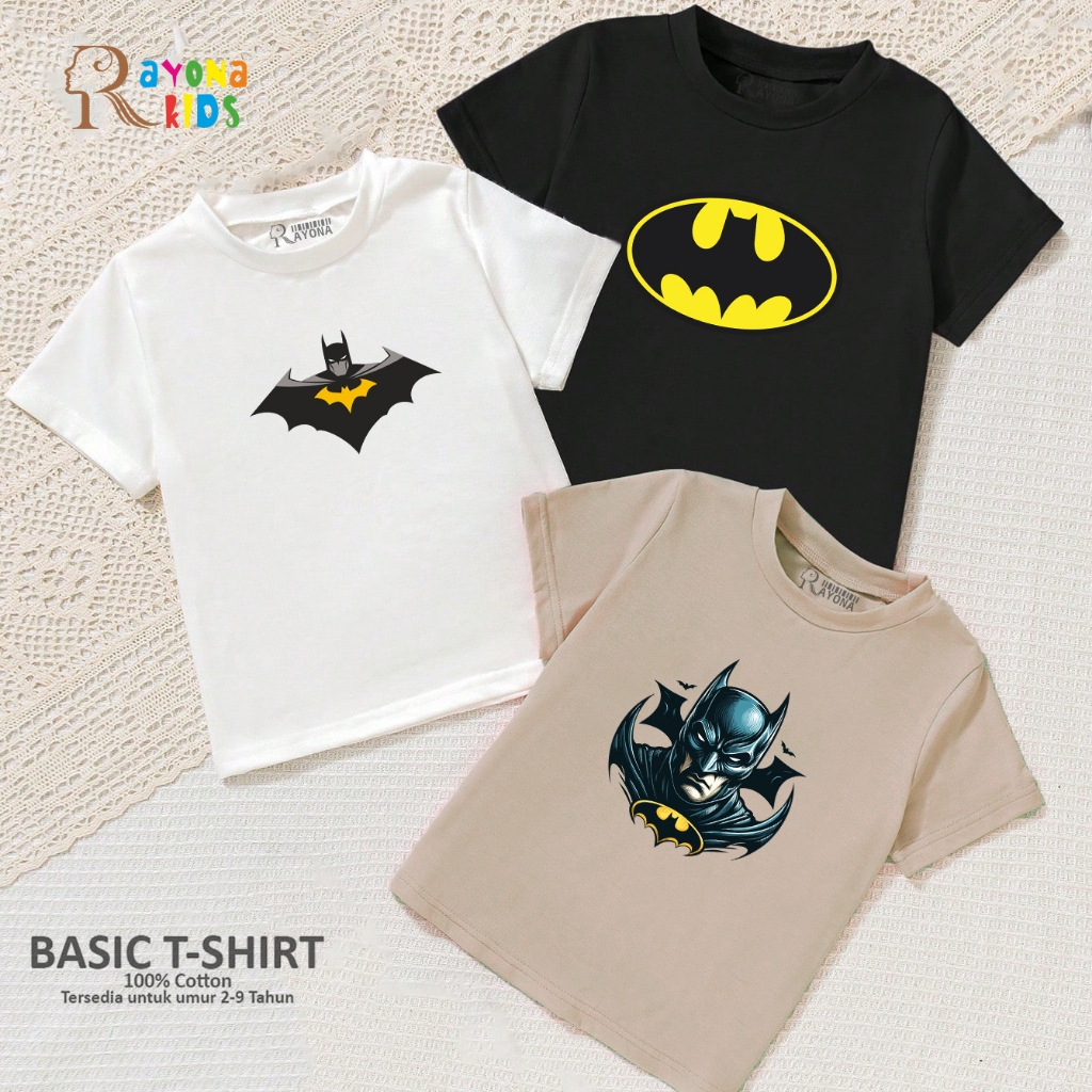 Baju Anak Laki Laki - Kaos Anak Laki Laki Cowok Hitam Superhero Lucu Keren Umur 2-9 Tahun