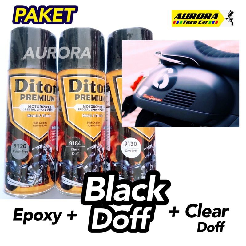 PAKET Diton Premium Black Doff 9184 Hitam Dof Matt 400ml | Cat Semprot Sepeda Motor Mobil