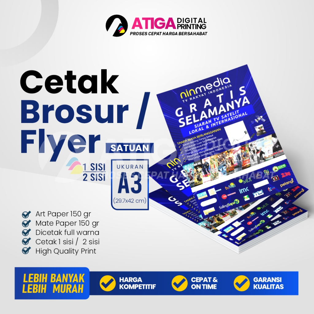 Cetak Brosur Pamflet Leaflet Ukuran A3 Satuan | Cetak Brosur A3 Full Warna Perlembar
