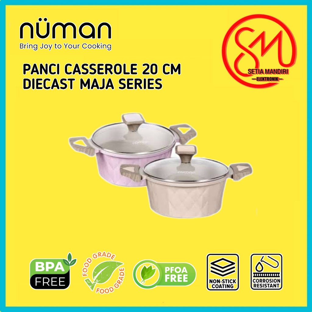Numan Panci Casserole 20 cm & 24 cm dengan Tutup Kaca Diecast Maja Series