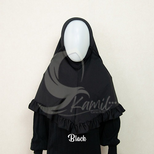 Kerudung Anak Perempuan Renda Bergo Maryam Renda Anak Ruffle / Rempel Tali Jersey 0 - 3 Tahun