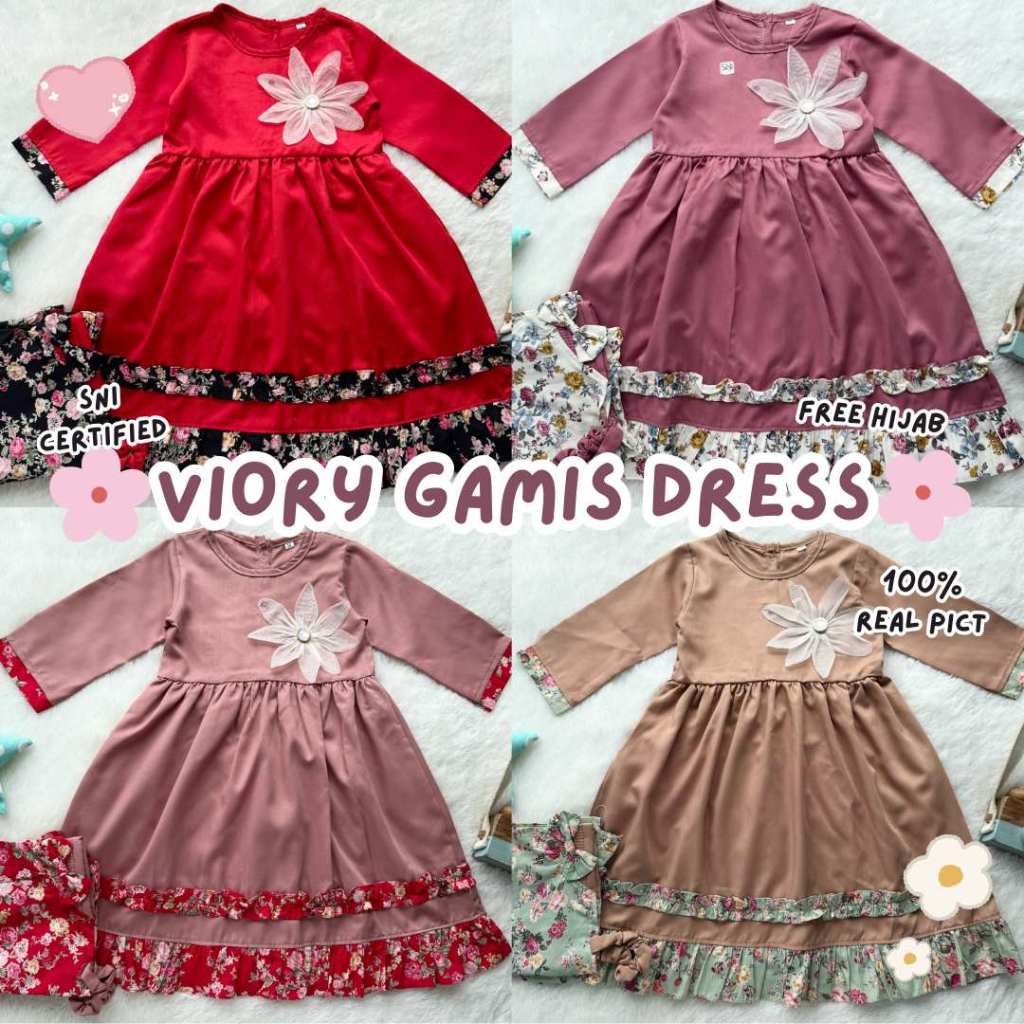 GAMIS Dress anak perempuan bahan toyobo motif bunga free HIJAB