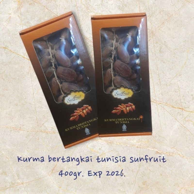 

kurma bertangkai tunisia sunfruit 400gr, exp.2026.