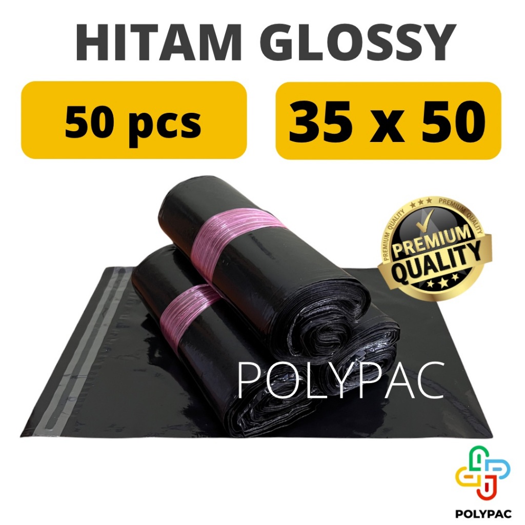 

Polymailer PE HITAM GLOSSY [35x50] isi 50 pcs - Polymailer Hitam Premium