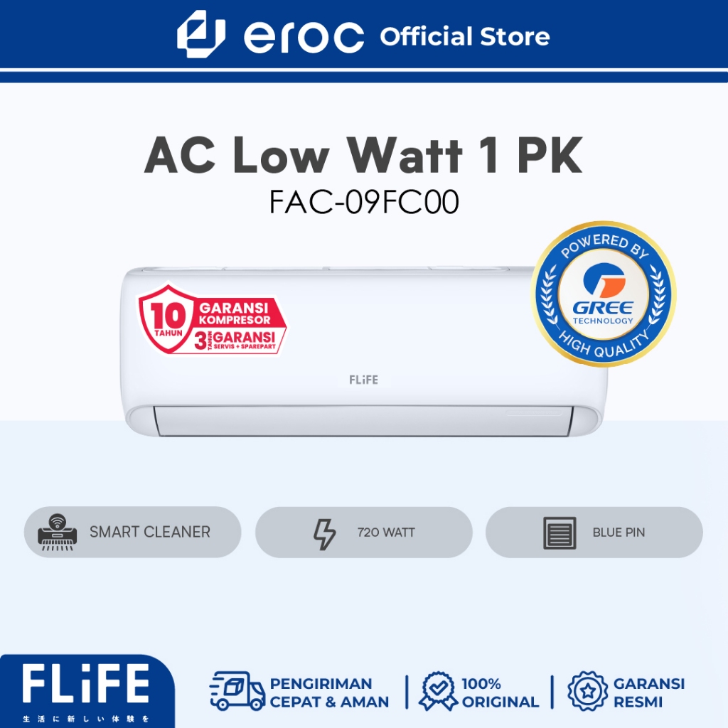 FLIFE AC Low Watt 1 PK - FAC-09FCOO - Putih (Unit Indoor & Outdoor)