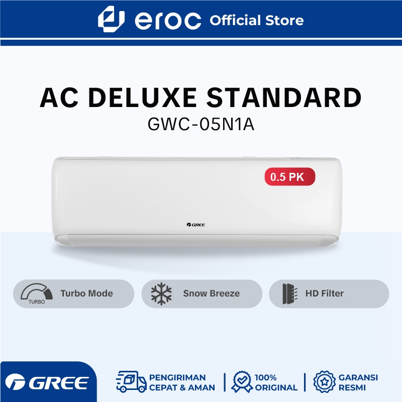 GREE AC 1/2 PK DELUXE STANDARD - AC 1/2 pk - GWC-05N1A - STANDARD SERIES with Fitur smart cleaner