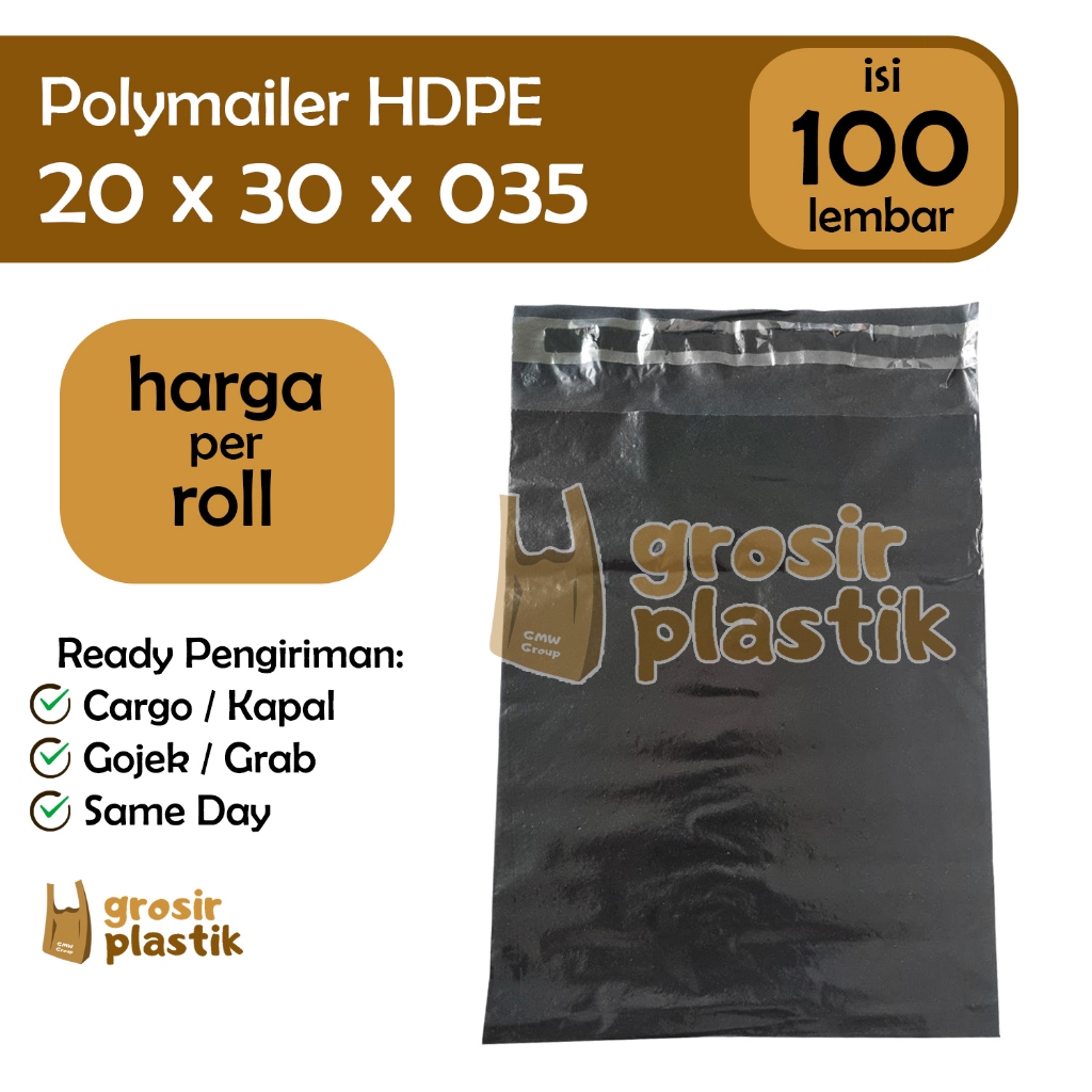 

M133 Kantong Plastik Packing Online Polymailer uk 20x30x035 isi 100 lembar Hitam Doff HDPE - Grosir Kantong Plastik