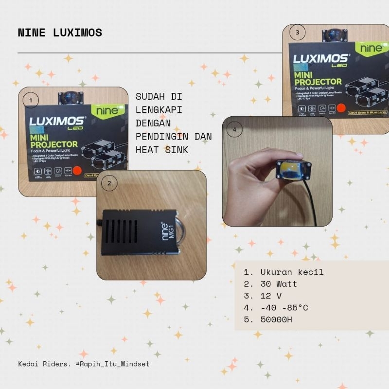 MINI PROJECTOR (LAMPU TEMBAK) ORIGINAL DARI LUXIMOS NINE . untuk mobil dan motor projie Biled projec