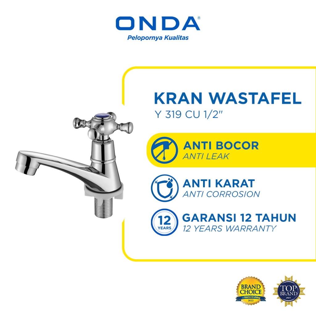 ONDA Kran Air Wastafel Kamar Mandi Cuci Tangan Tanam Kaku Anti Bocor Y 319 CU 1/2"