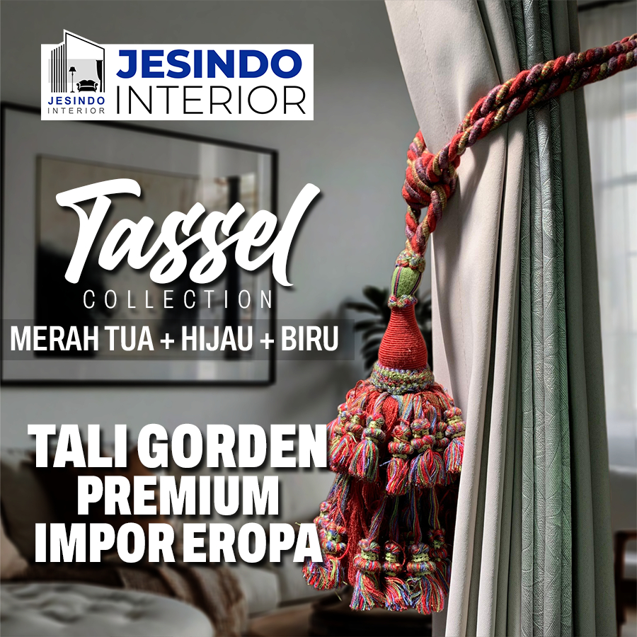 Tali Ikatan Gorden Gordyn Tassel Mewah Import Eropa Warna MERAH TUA + HIJAU + BIRU