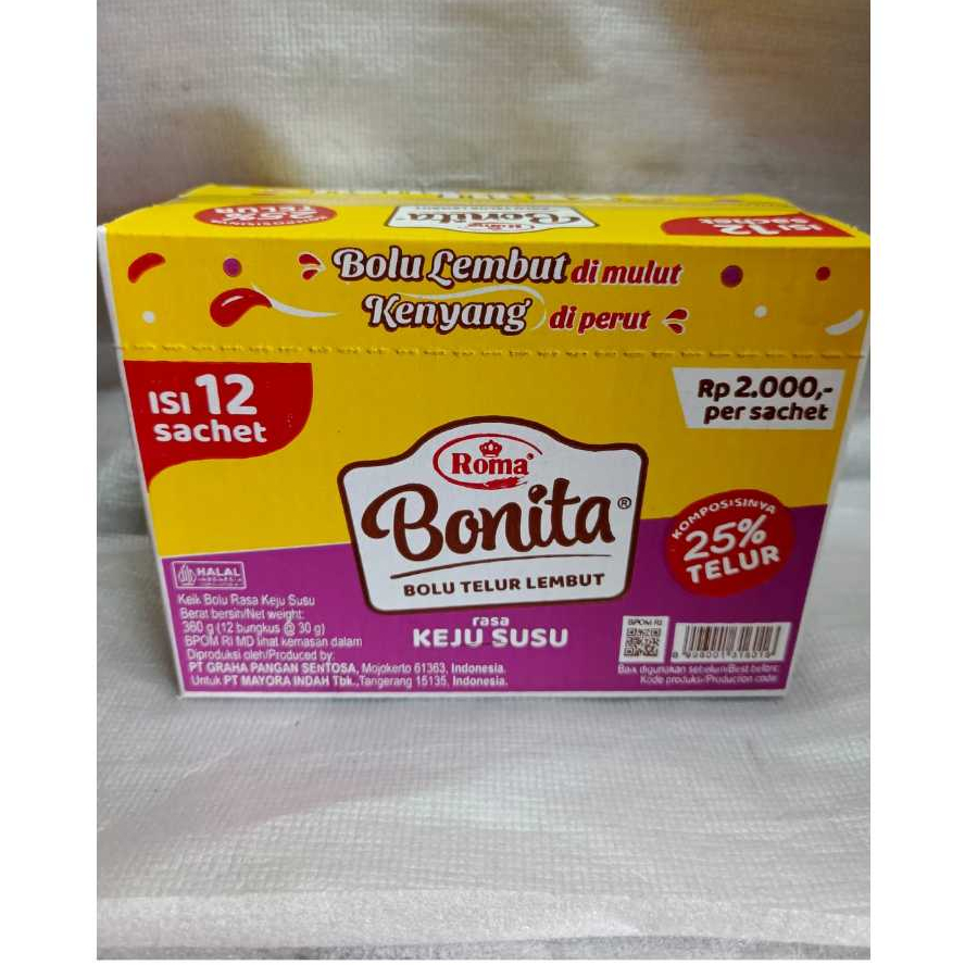 

Bonita Bolu Telur Lembut Rasa Keju 1Box Isi 12x30g