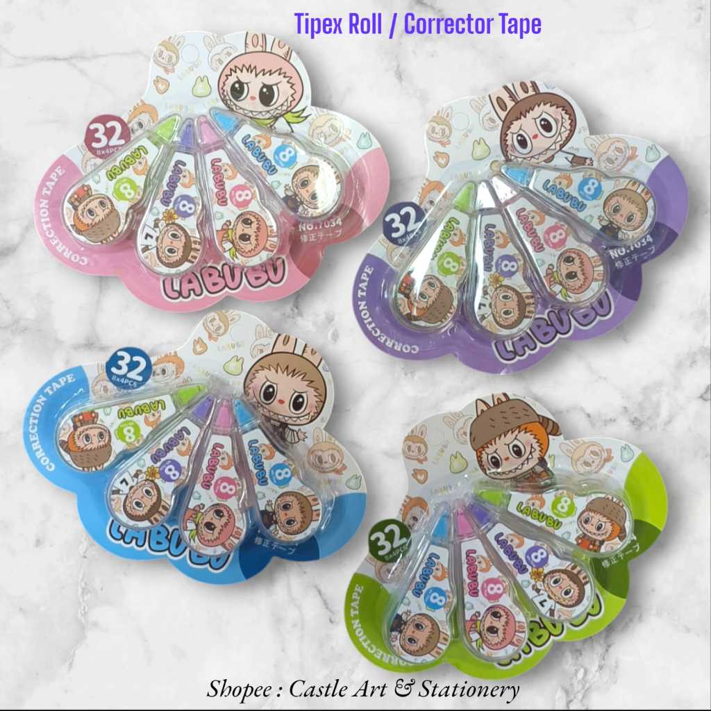 

[Castle Stationery] Corrector Tape Set 4in1 Labubu Bear Butter Jinuo | TipeEx Set 4in1 Karakter Lucu