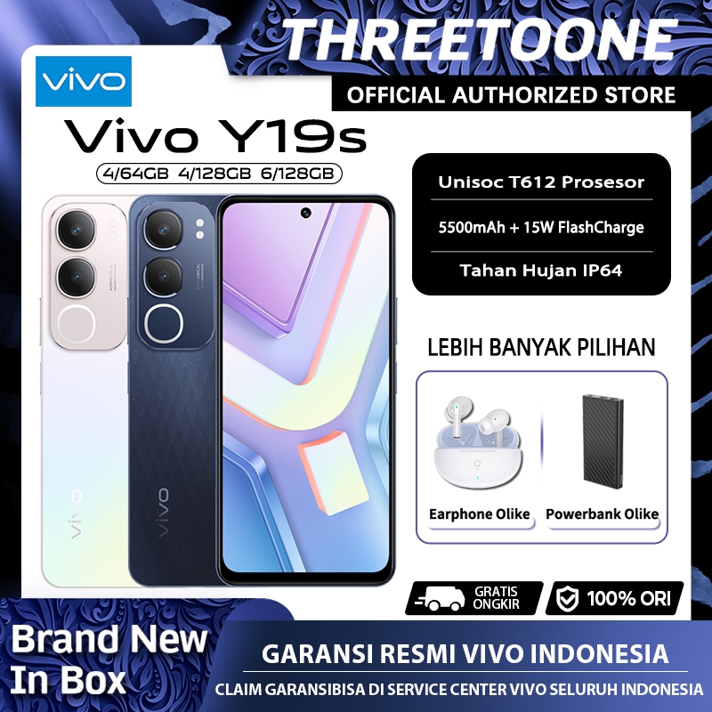 Vivo Y19s 4/64GB 4/128GB 6/128GB RAM 6GB+6GB ROM 128GB Garansi Resmi Hp Vivo Terbaru 2024 Bisa COD