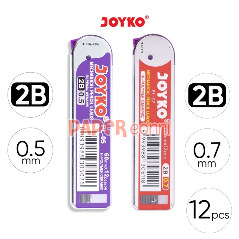 

Pencil Lead Isi Pensil Mekanik Joyko PL-05 PL-07, 2B 0.5 mm 0.7 mm