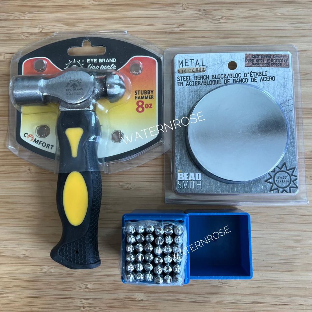 Ambalan besi Bench block Beadsmith, Metal stamp & Palu - 1 Set - Preloved