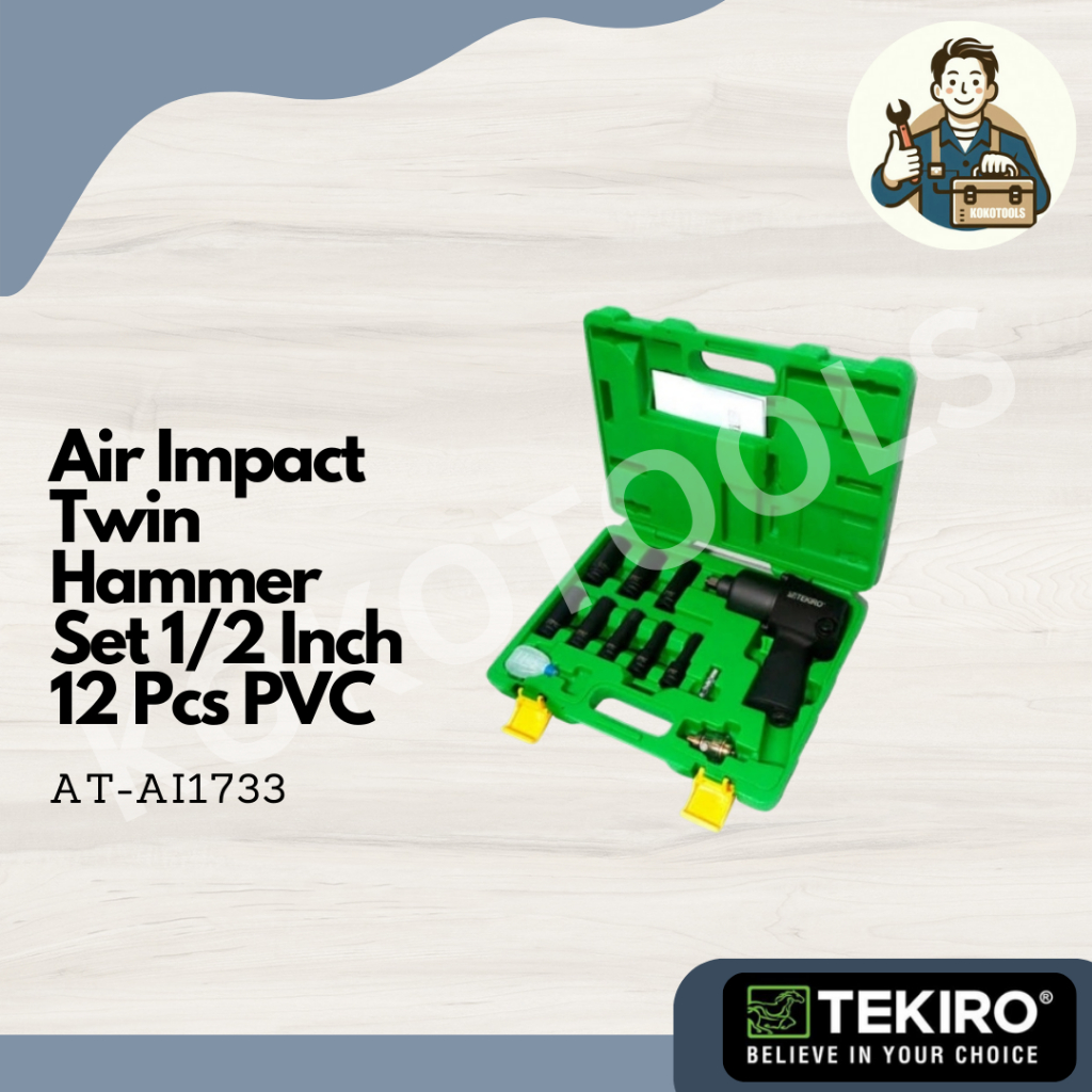 Air Impact Twin Hammer Set Bor Obeng Angin Set 1/2 Inch 12 Pcs Tekiro