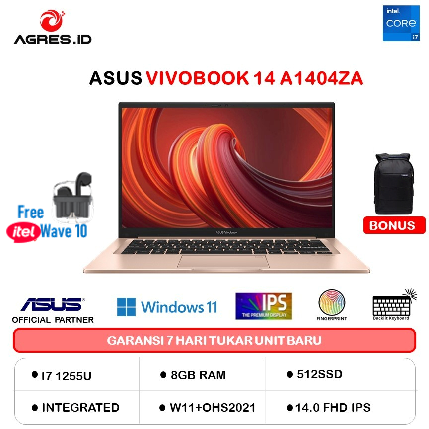 ASUS VIVOBOOK 14 A1404VA I7 1355 16GB 1TB W11+OHS 14.0FHD VIPS BLU -VIPS711 GARANSI RESMI INDONESIA