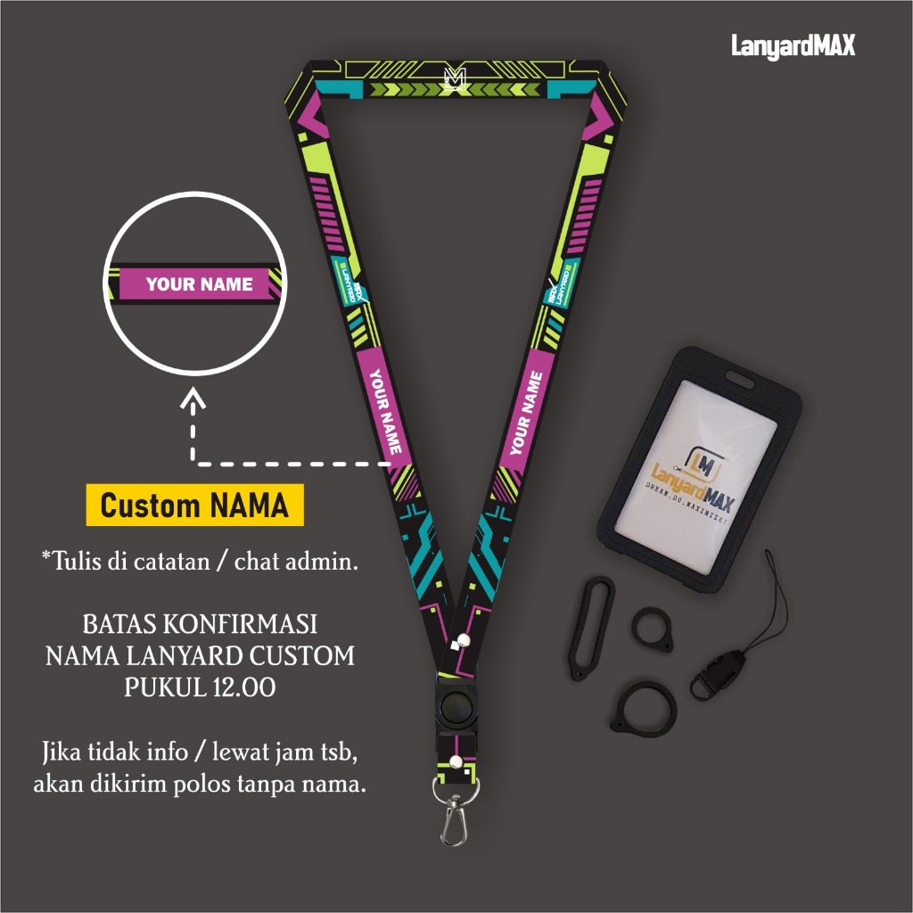 

Lanyard Max Custom Nama Cyber 1,5 cm Satuan Gantungan Holder 2 Sisi