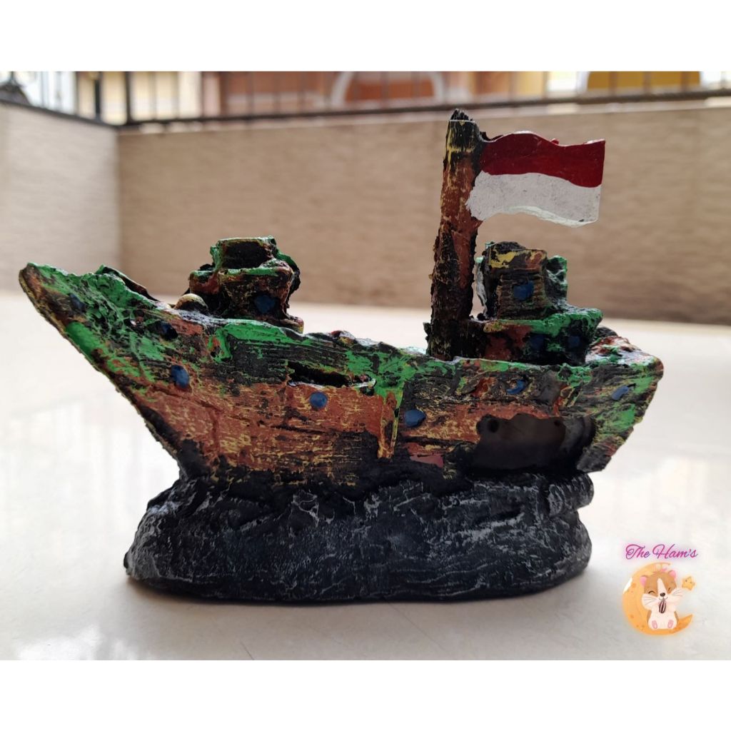 (The Ham's) Dekorasi aquarium kapal bendera, hiasan aquarium kapal bendera, kapal bendera, hiasan ka
