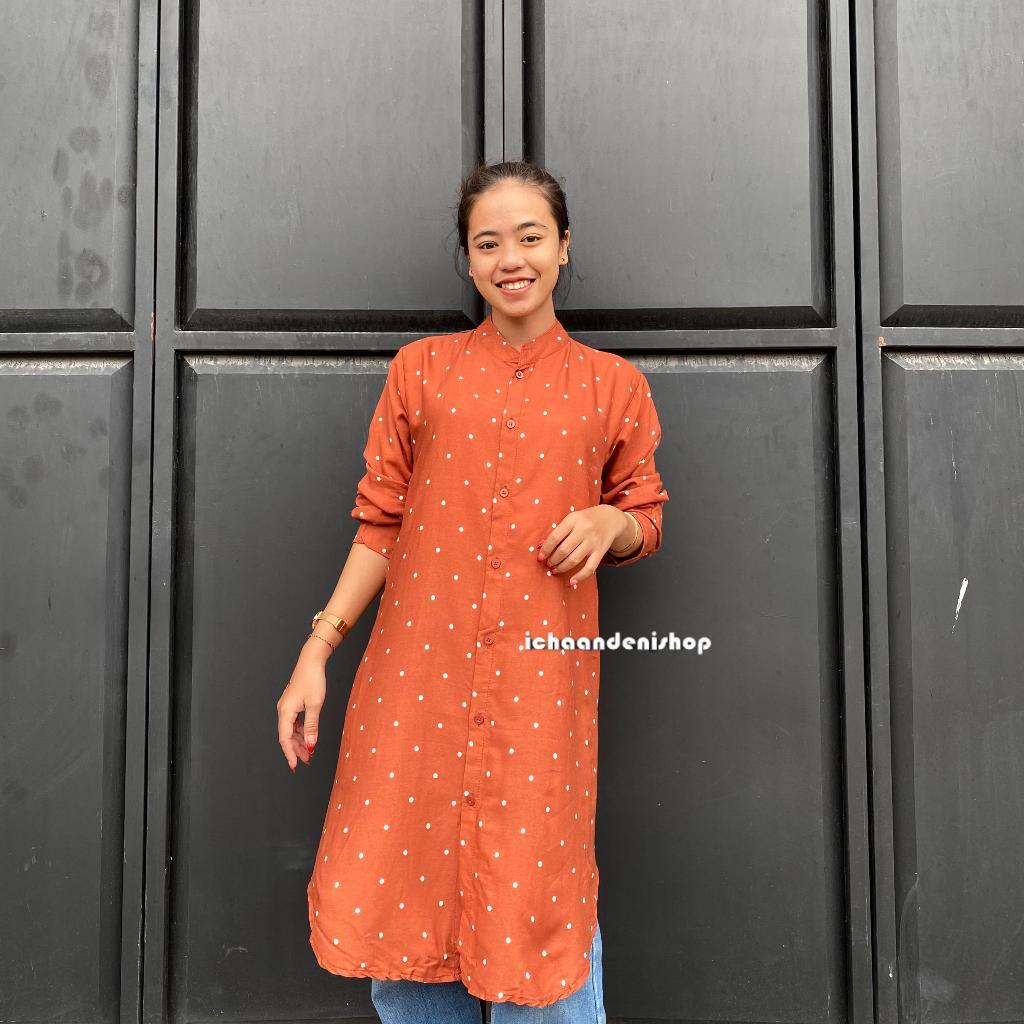 Tunik Rayon Alesya Motif Polka Bigsize Kemeja Rayon Jumbo Motif Polkadot Modern