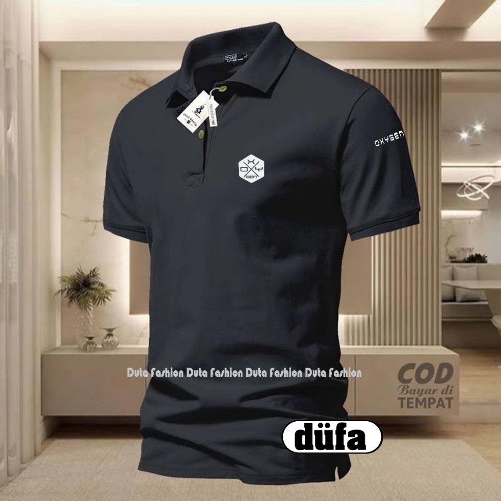 COD T-shrit POLO Kerah Oxygen Blok + Lengan Text Putih Kaos Kerah Dewasa Shirt / Kaos Wangki Pria Po