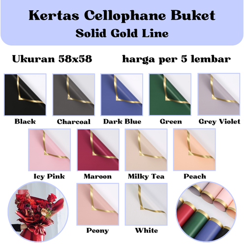 

[5 LEMBAR] Kertas Cellophane Buket Bunga [Solid Gold Line] Flower Wrapping Paper Celophane / Chellophane Murah untuk Snack Uang