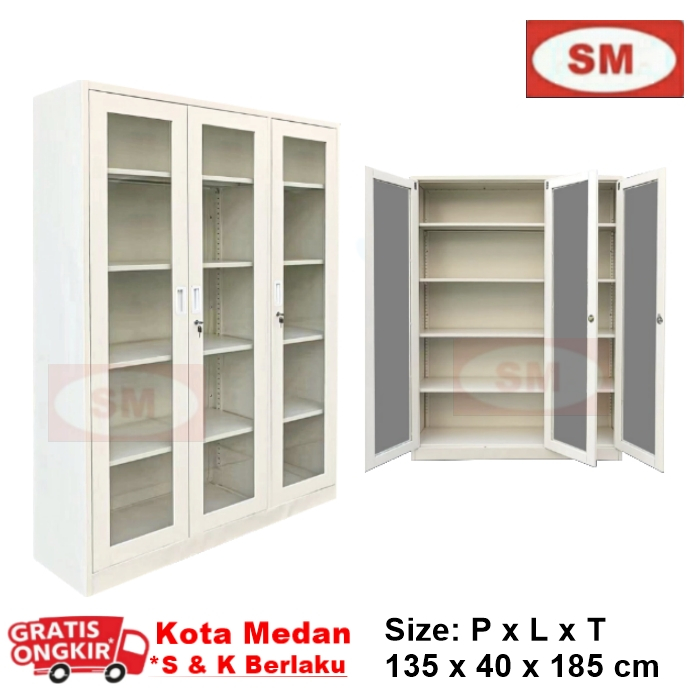 LEMARI BUKU / ARSIP 3P BESI - LV 302 - LEMARI BUKU / ARSIP PINTU BUKA - MOTIF SOLID WHITE