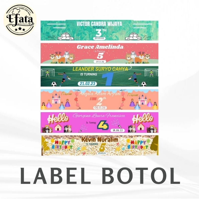

Label Botol 330 ml (isi 30 pcs), untuk Ulang Tahun Anak (Free Custom Nama)
